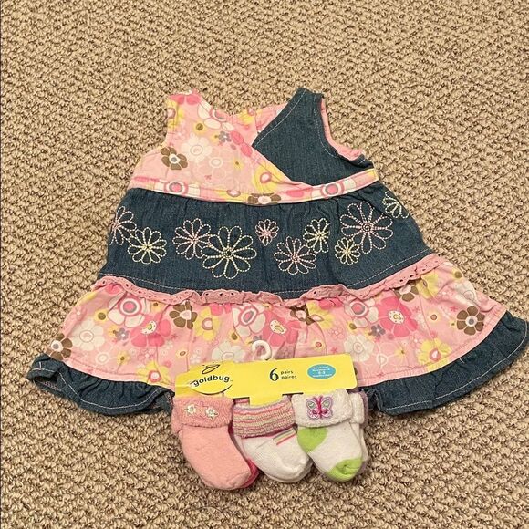 Charming Pink and Blue Floral Kids Dress - Picture 1 of 6